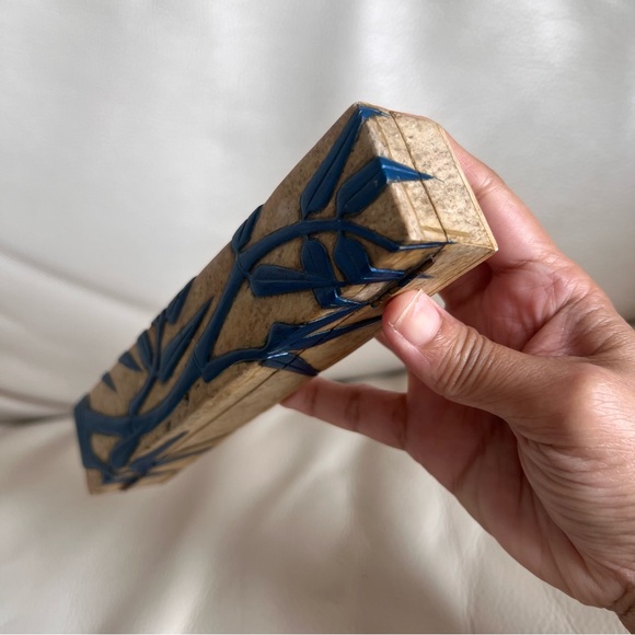 Vintage Carved Marble Asian Bamboo Motif Jewelry Trinket Box - Picture 4 of 15